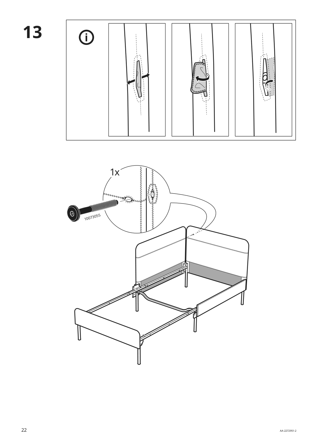 Assembly instructions for IKEA Blakullen upholster bed frame with headboard knisa medium blue | Page 22 - IKEA BLÅKULLEN upholster bed frame with headboard 105.057.16