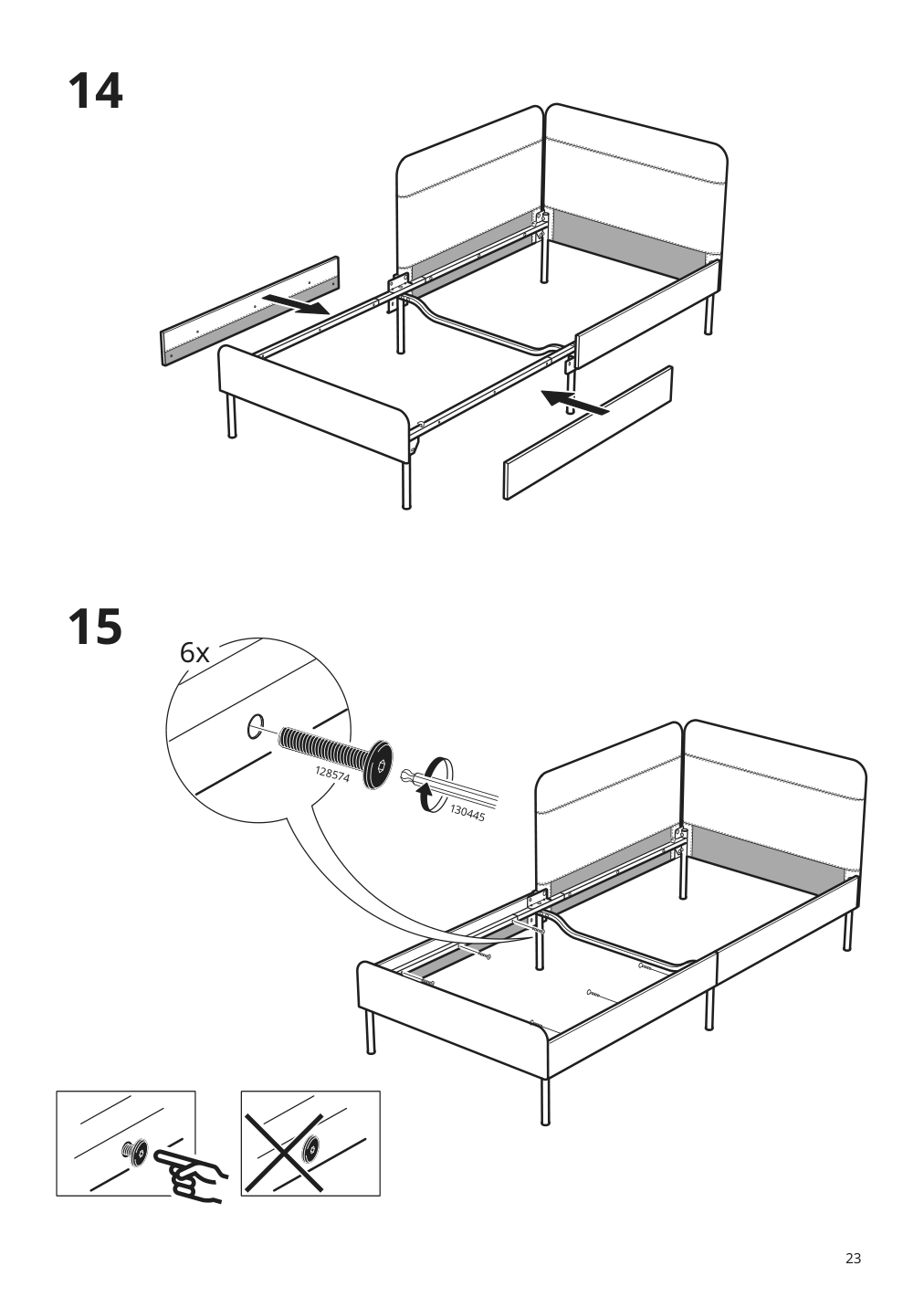 Assembly instructions for IKEA Blakullen upholster bed frame with headboard knisa medium blue | Page 23 - IKEA BLÅKULLEN upholster bed frame with headboard 105.057.16