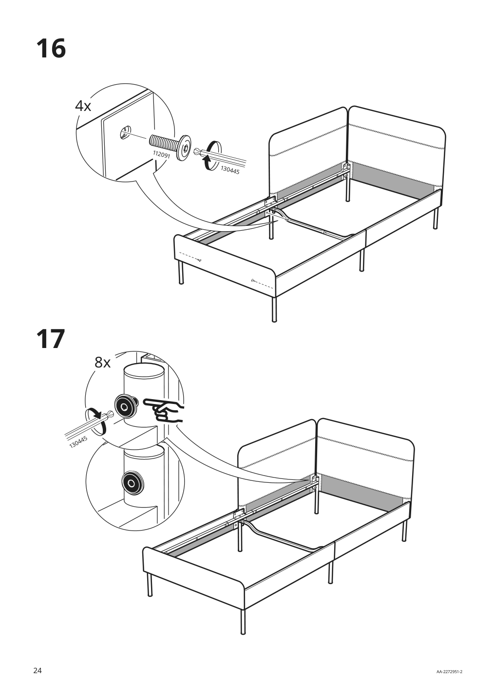 Assembly instructions for IKEA Blakullen upholster bed frame with headboard knisa medium blue | Page 24 - IKEA BLÅKULLEN upholster bed frame with headboard 105.057.16