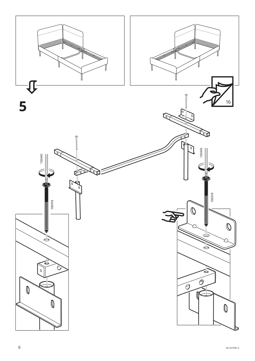 Assembly instructions for IKEA Blakullen upholster bed frame with headboard knisa medium blue | Page 6 - IKEA BLÅKULLEN upholster bed frame with headboard 105.057.16