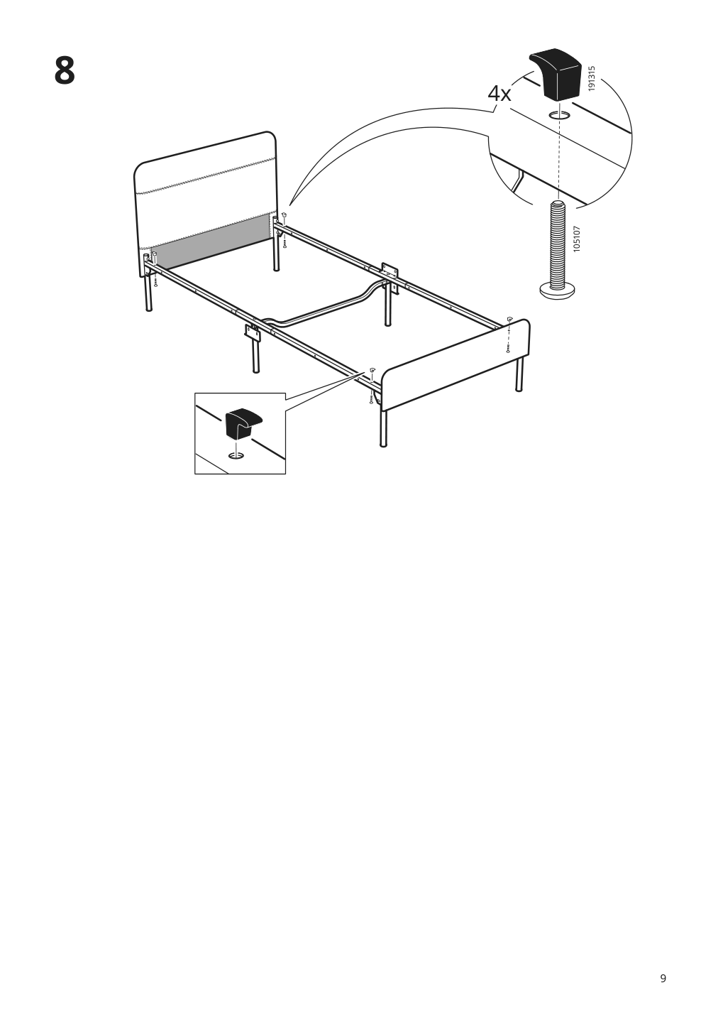 Assembly instructions for IKEA Blakullen upholster bed frame with headboard knisa medium blue | Page 9 - IKEA BLÅKULLEN upholster bed frame with headboard 105.057.16