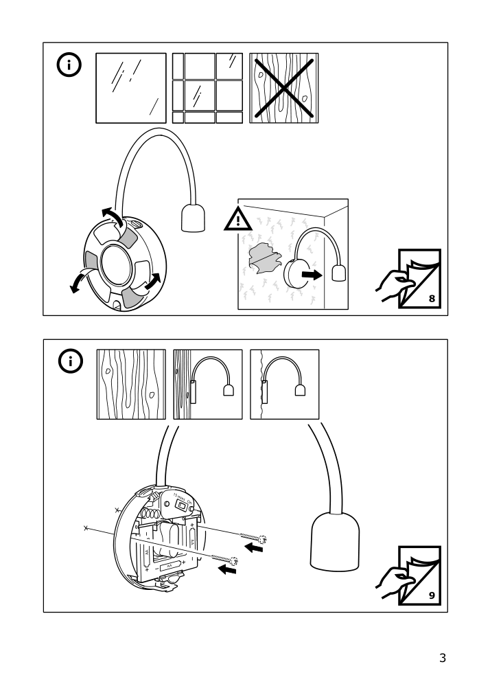 Assembly instructions for IKEA Blavik led wall lamp battery operated blue | Page 3 - IKEA BLÅVIK LED wall lamp 303.122.98