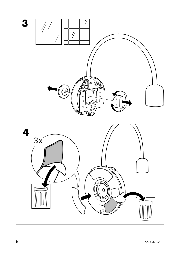 Assembly instructions for IKEA Blavik led wall lamp battery operated blue | Page 8 - IKEA BLÅVIK LED wall lamp 303.122.98