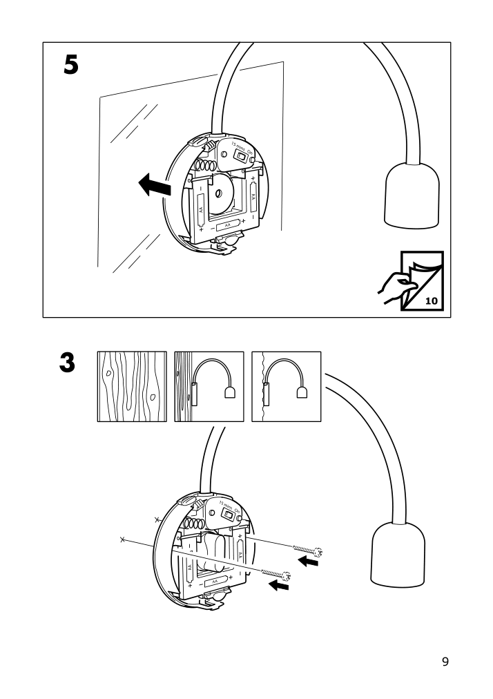 Assembly instructions for IKEA Blavik led wall lamp battery operated blue | Page 9 - IKEA BLÅVIK LED wall lamp 303.122.98