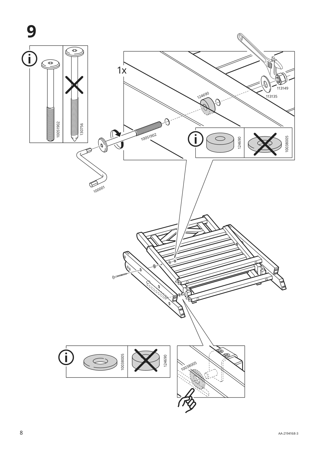 Assembly instructions for IKEA Bondholmen reclining chair outdoor gray | Page 8 - IKEA BONDHOLMEN reclining chair, outdoor 104.818.43