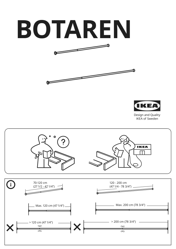 Assembly instructions for IKEA Botaren shower curtain tension rod white | Page 1 - IKEA BOTAREN shower curtain tension rod 903.149.73