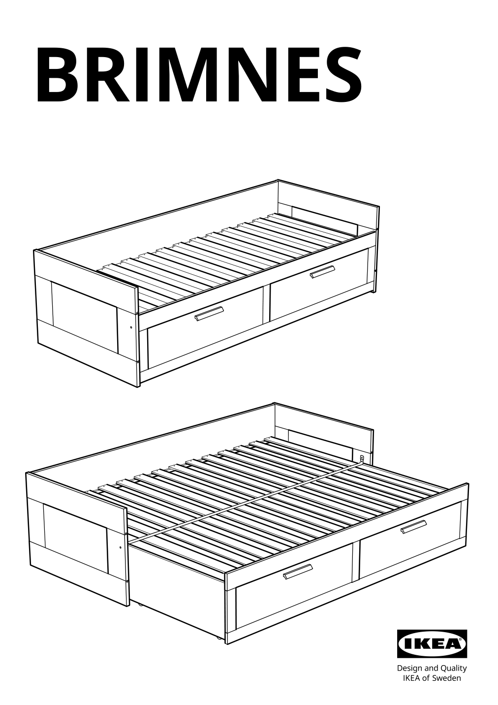 Assembly instructions for IKEA Brimnes daybed frame with 2 drawers gray | Page 1 - IKEA BRIMNES daybed with 2 drawers/2 mattresses 395.006.76