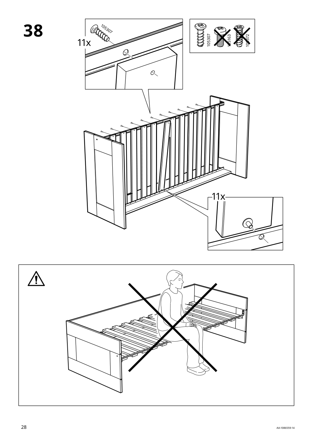 Assembly instructions for IKEA Brimnes daybed frame with 2 drawers gray | Page 28 - IKEA BRIMNES daybed with 2 drawers/2 mattresses 395.006.76