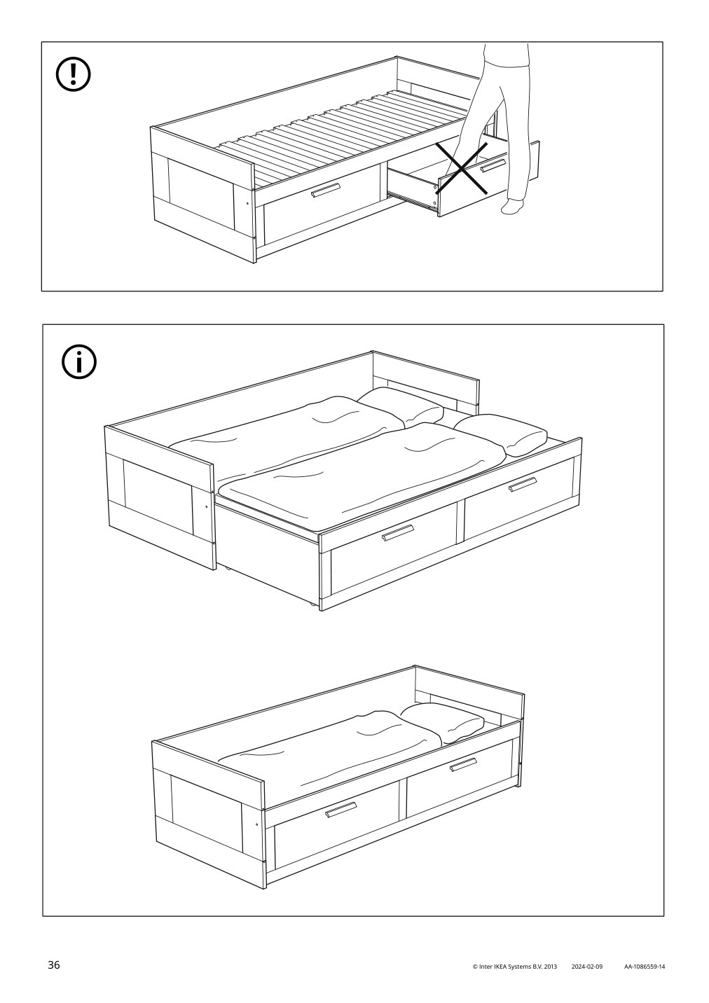 Assembly instructions for IKEA Brimnes daybed frame with 2 drawers gray | Page 36 - IKEA BRIMNES daybed with 2 drawers/2 mattresses 395.006.76