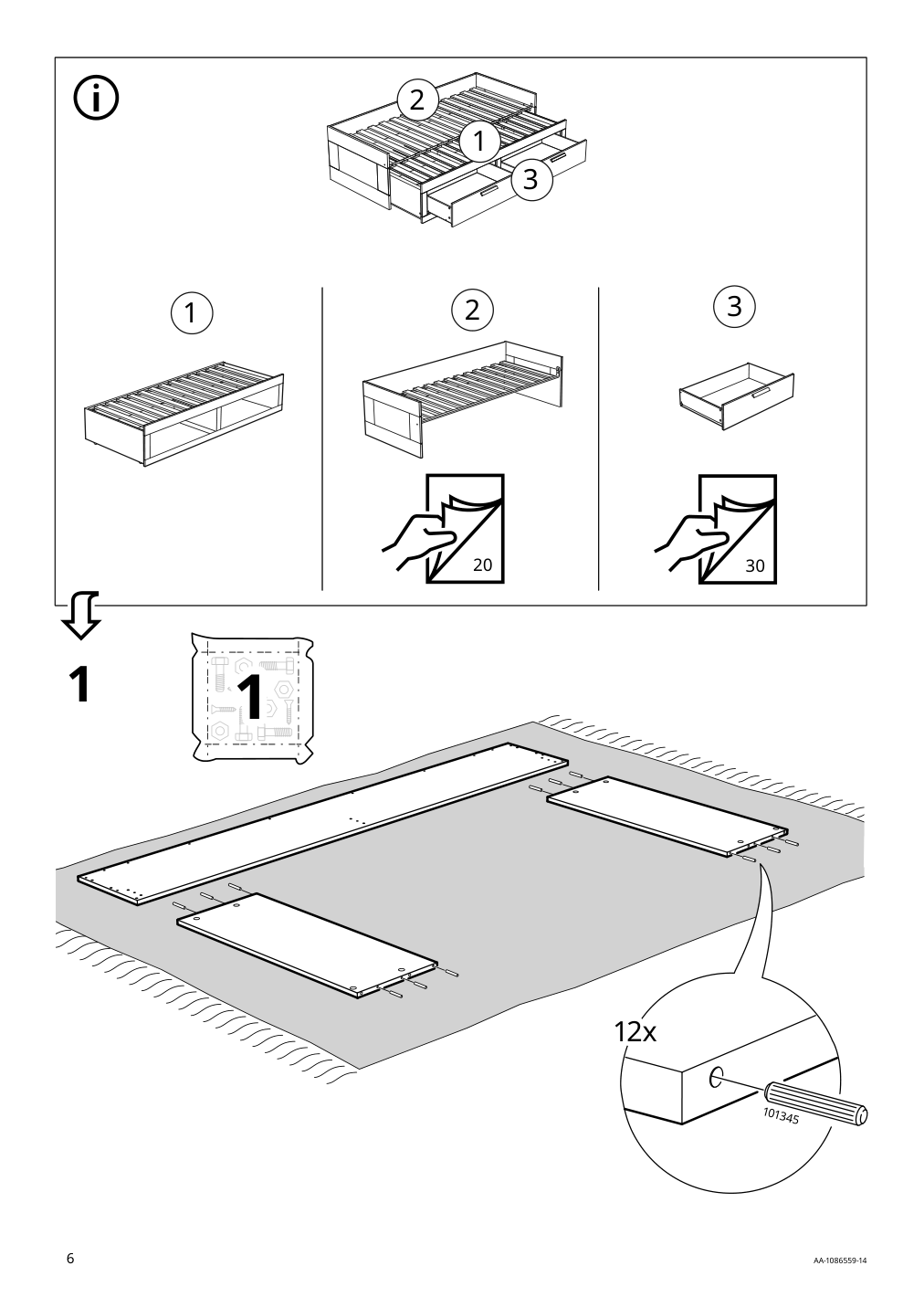 Assembly instructions for IKEA Brimnes daybed frame with 2 drawers gray | Page 6 - IKEA BRIMNES daybed with 2 drawers/2 mattresses 395.006.76