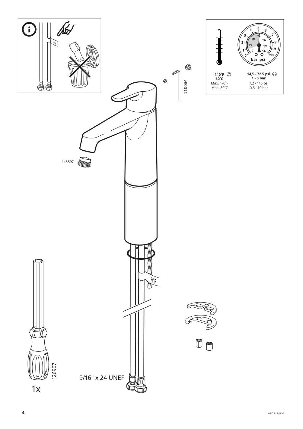 Assembly instructions for IKEA Brogrund bath faucet tall chrome plated | Page 4 - IKEA ÄNGSJÖN / KATTEVIK Bathroom vanity with sink & faucet 995.341.93