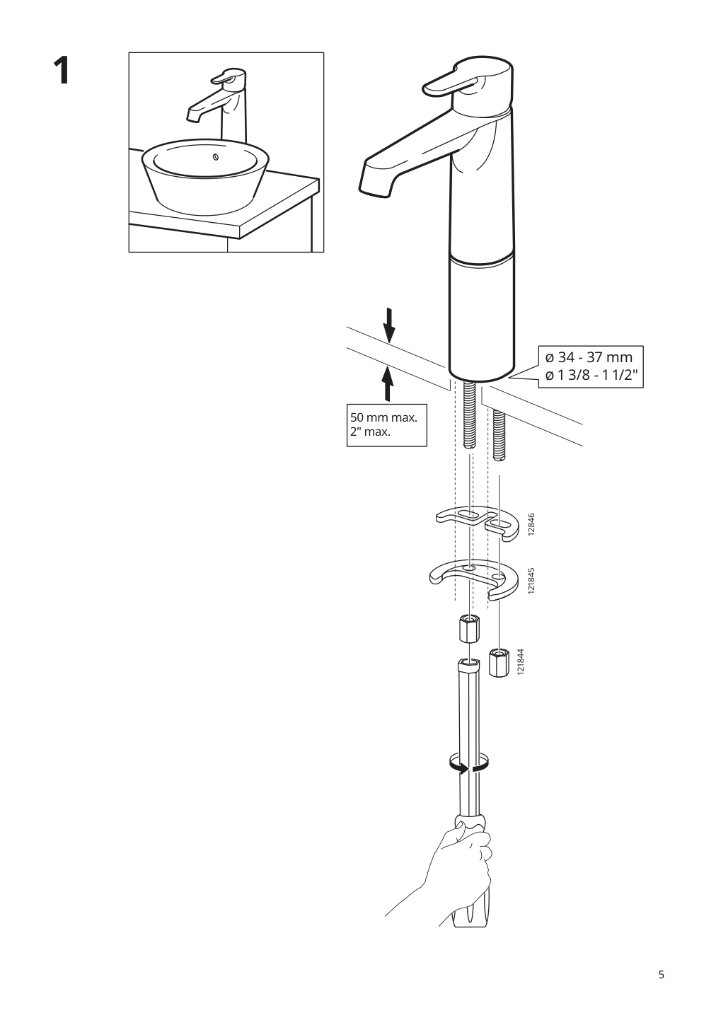 Assembly instructions for IKEA Brogrund bath faucet tall chrome plated | Page 5 - IKEA ÄNGSJÖN / KATTEVIK Bathroom vanity with sink & faucet 995.341.93