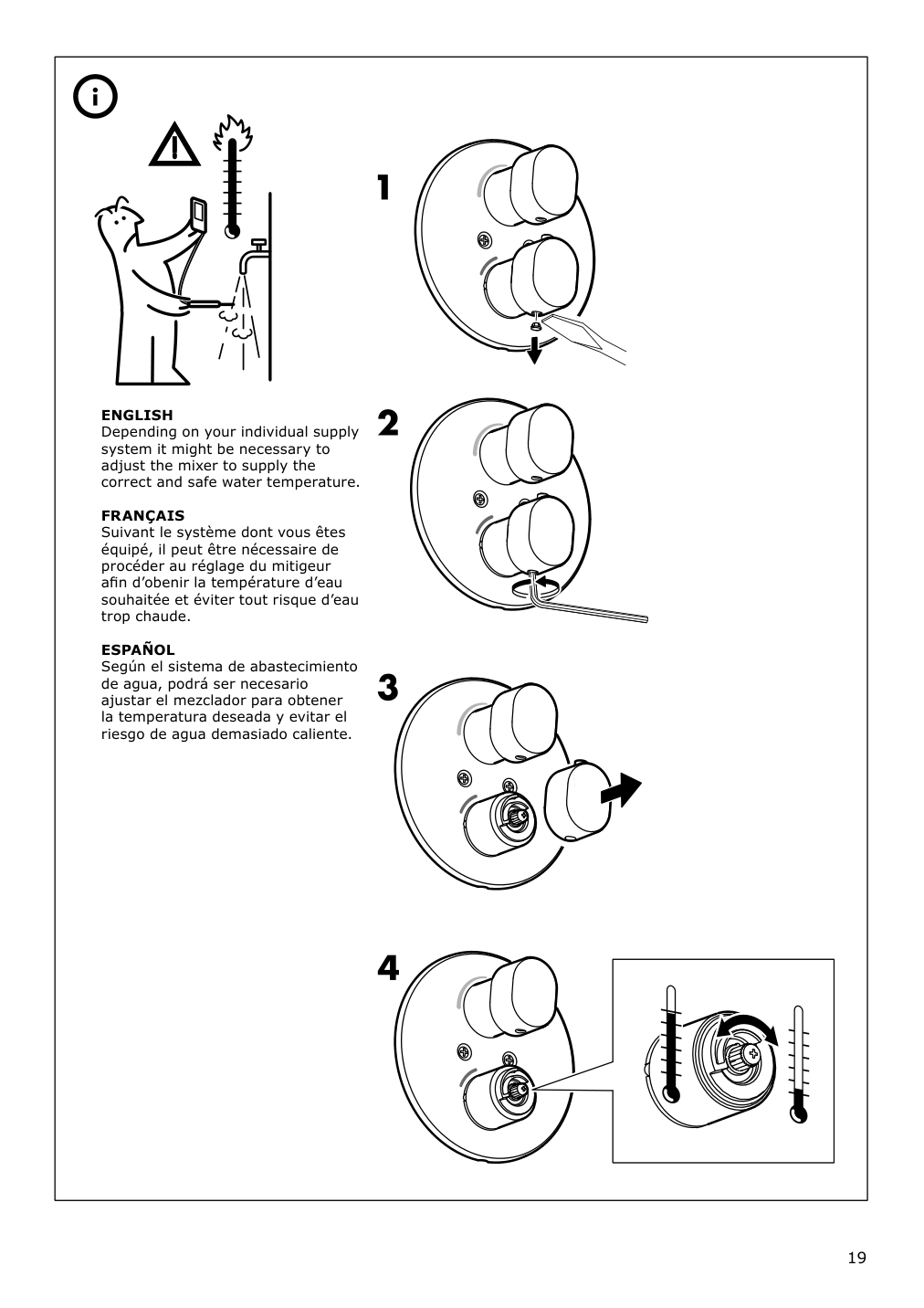 Assembly instructions for IKEA Brogrund showerhead with thermostatic faucet chrome plated | Page 19 - IKEA BROGRUND showerhead with thermostatic faucet 103.426.25