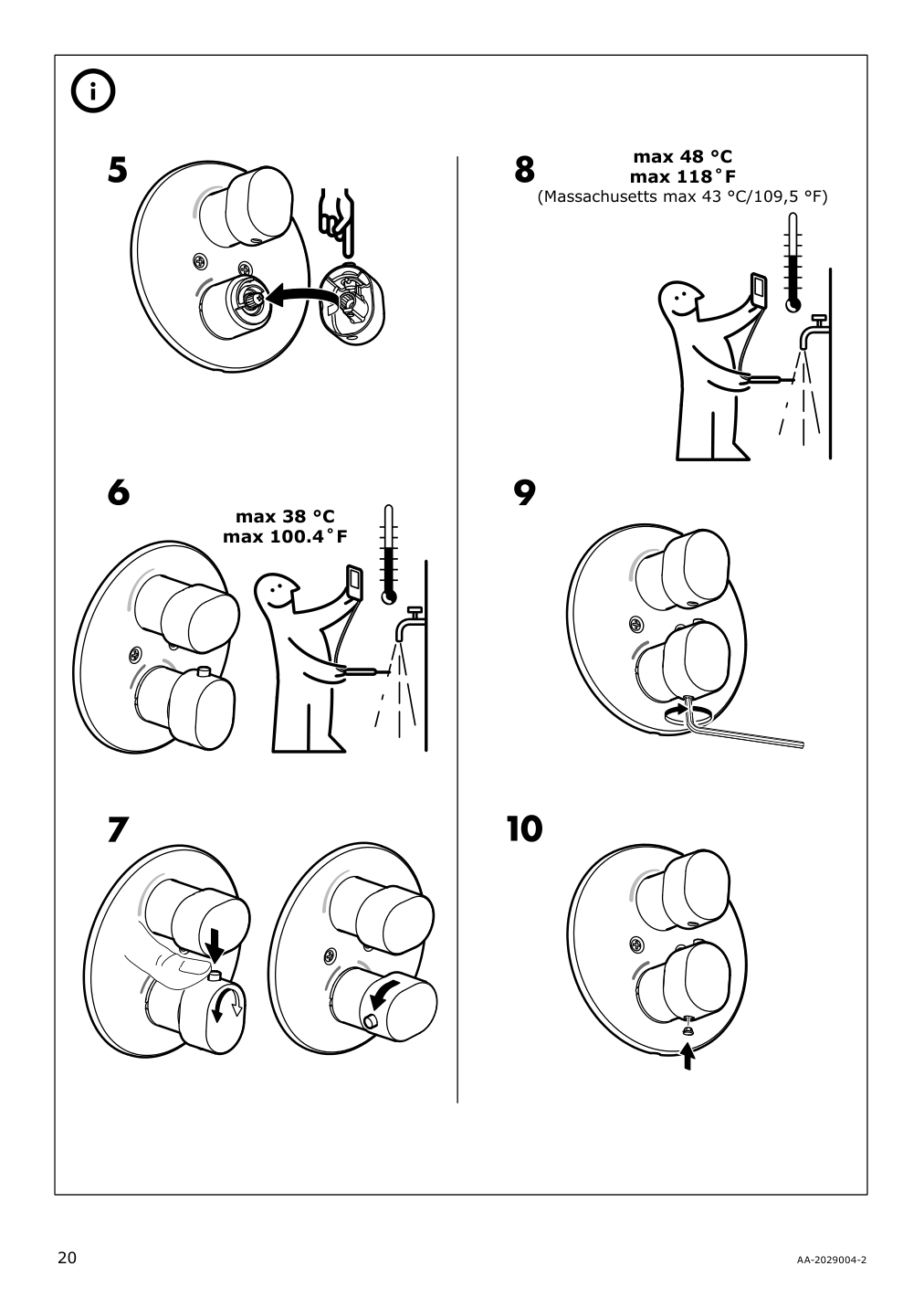 Assembly instructions for IKEA Brogrund showerhead with thermostatic faucet chrome plated | Page 20 - IKEA BROGRUND showerhead with thermostatic faucet 103.426.25