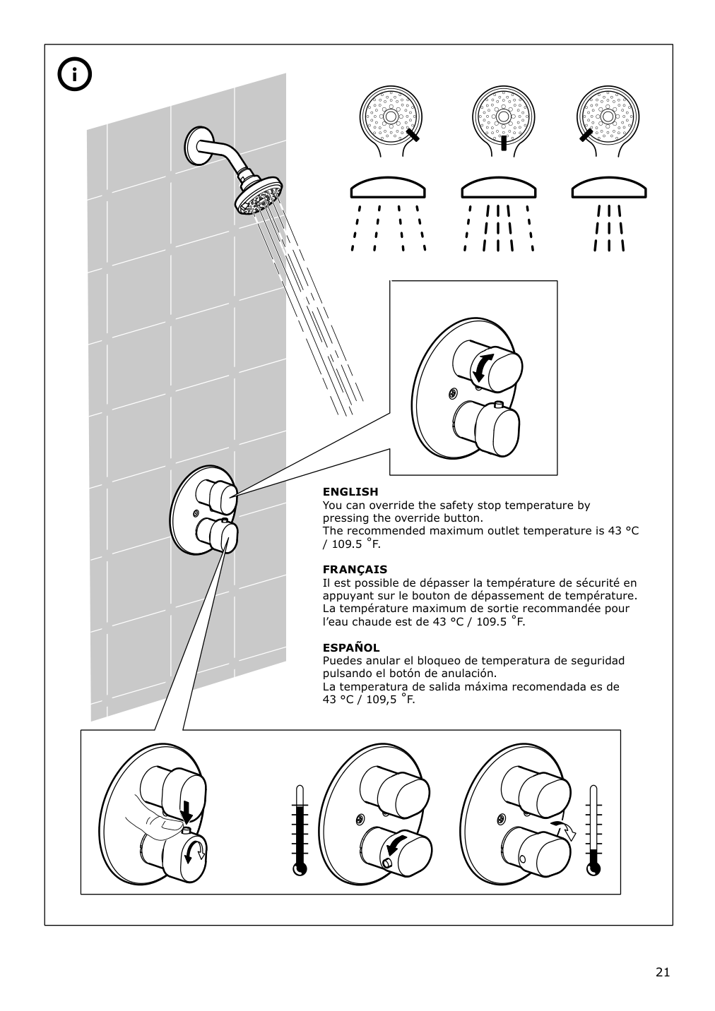 Assembly instructions for IKEA Brogrund showerhead with thermostatic faucet chrome plated | Page 21 - IKEA BROGRUND showerhead with thermostatic faucet 103.426.25