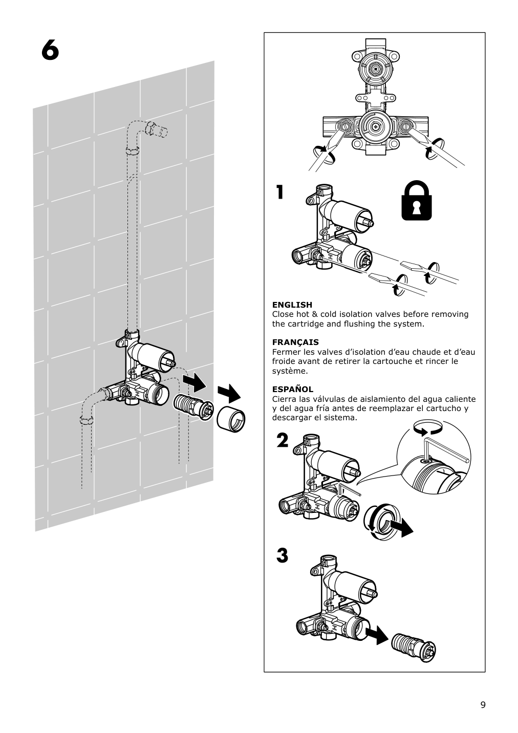 Assembly instructions for IKEA Brogrund showerhead with thermostatic faucet chrome plated | Page 9 - IKEA BROGRUND showerhead with thermostatic faucet 103.426.25