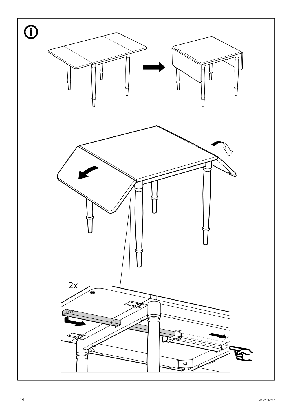 Assembly instructions for IKEA Danderyd drop leaf table oak veneer white | Page 14 - IKEA DANDERYD / EBBALYCKE table and 2 chairs 895.601.06