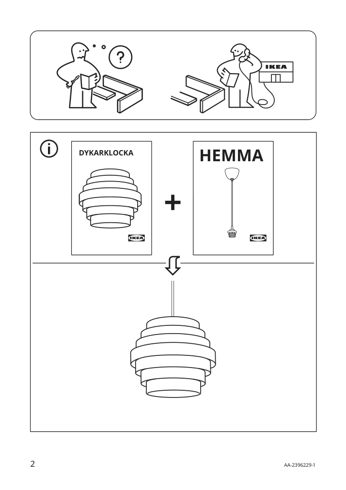 Assembly instructions for IKEA Dykarklocka pendant lamp shade white stained oak veneer | Page 2 - IKEA DYKARKLOCKA / HEMMA pendant lamp 395.748.13