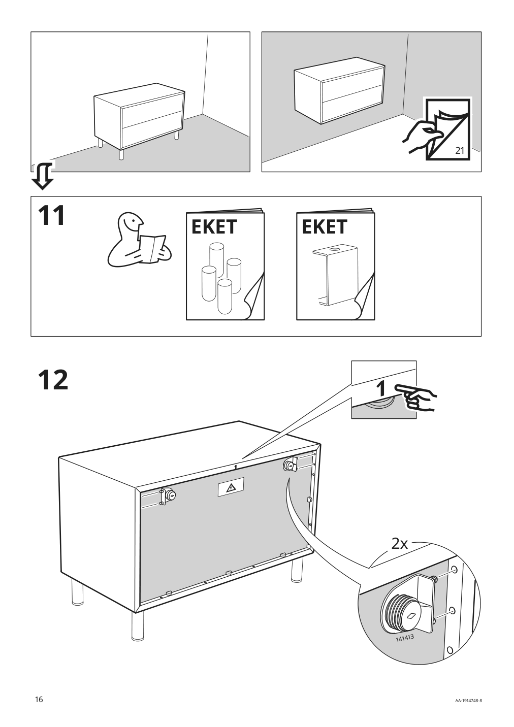 Assembly instructions for IKEA Eket cabinet with 2 drawers dark gray | Page 16 - IKEA EKET cabinet with 2 drawers 803.449.23