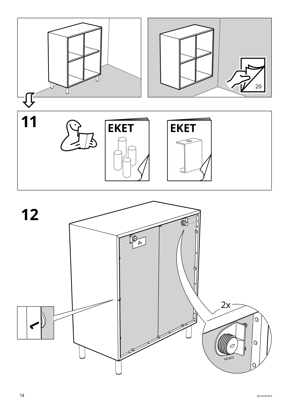 Assembly instructions for IKEA Eket cabinet with 4 compartments white | Page 14 - IKEA EKET storage combination with feet 091.892.00