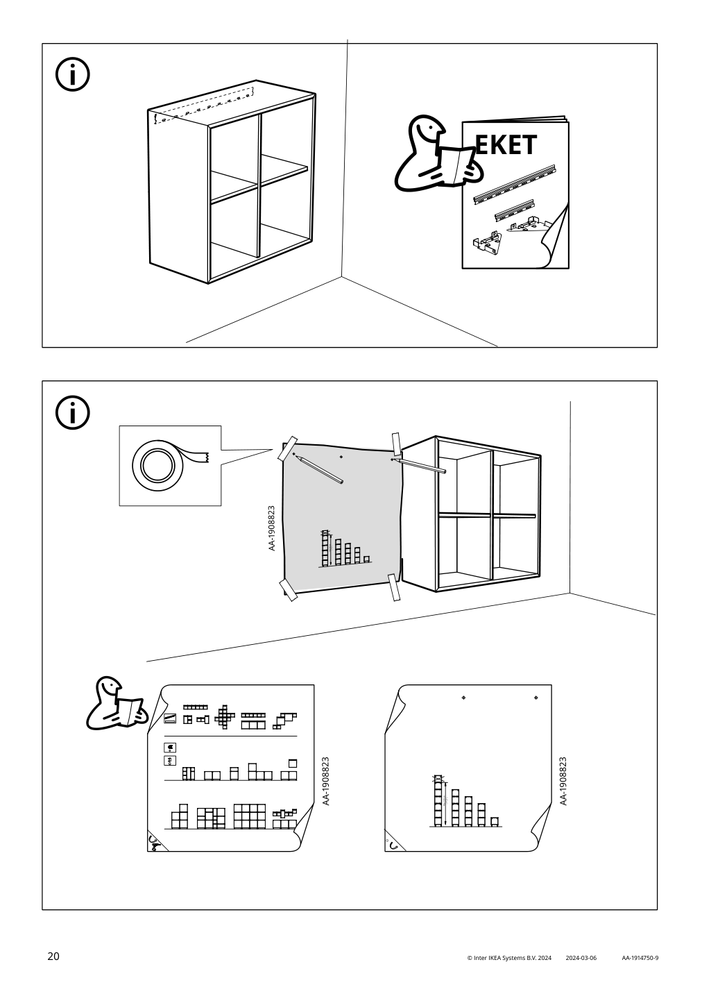 Assembly instructions for IKEA Eket cabinet with 4 compartments white | Page 20 - IKEA EKET wall-mounted shelf unit 892.858.20