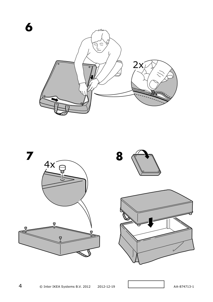 Assembly instructions for IKEA Ektorp cover for ottoman lingbo multicolor | Page 4 - IKEA EKTORP cover for ottoman 904.033.23