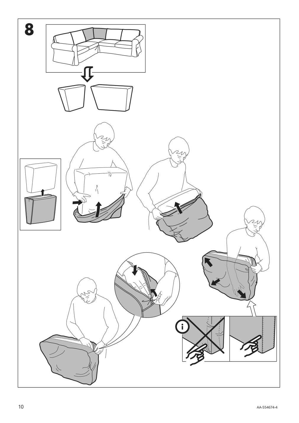 Assembly instructions for IKEA Ektorp cover for sectional 4 seat lingbo multicolor | Page 10 - IKEA EKTORP cover for sectional, 4-seat 704.029.04