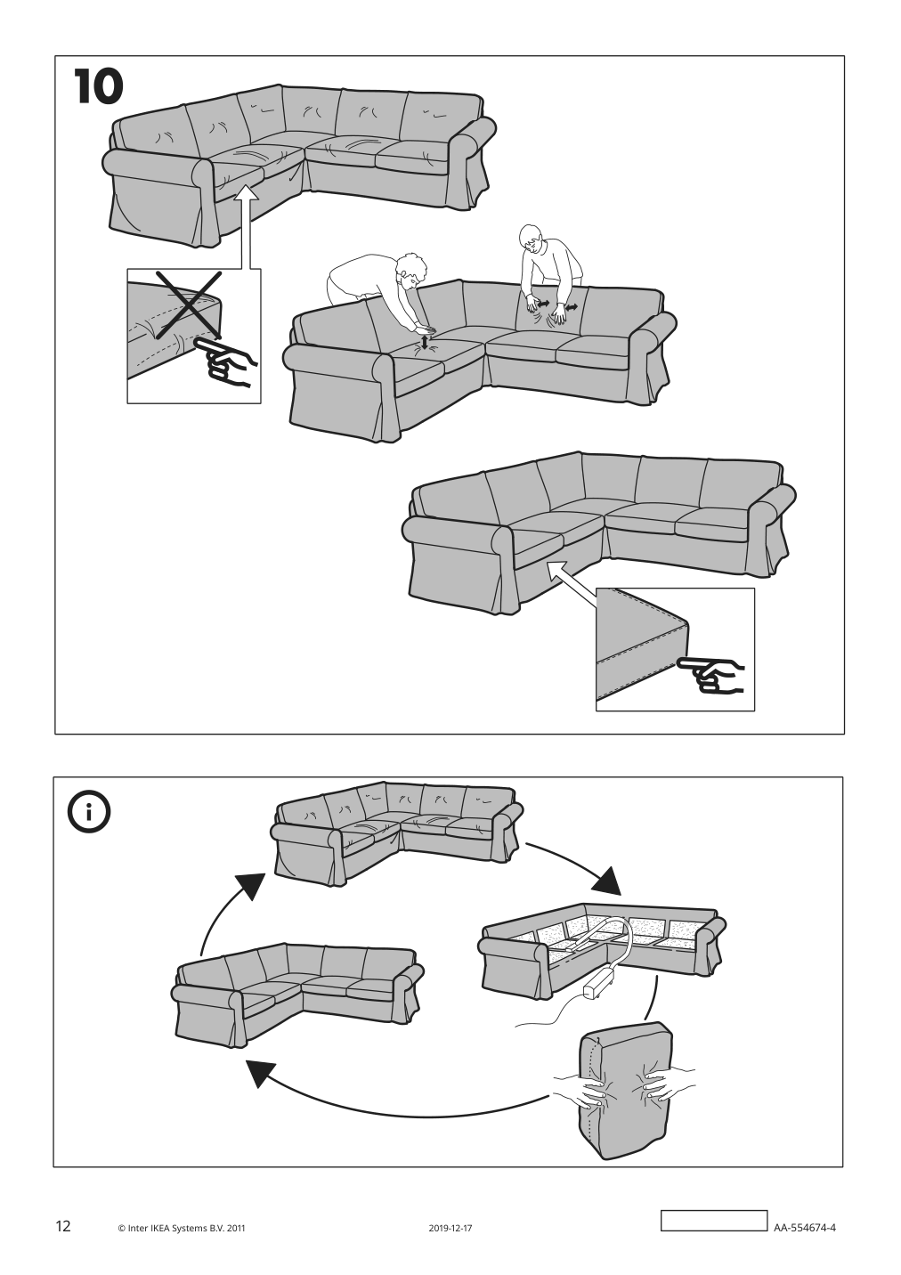 Assembly instructions for IKEA Ektorp cover for sectional 4 seat lingbo multicolor | Page 12 - IKEA EKTORP cover for sectional, 4-seat 704.029.04