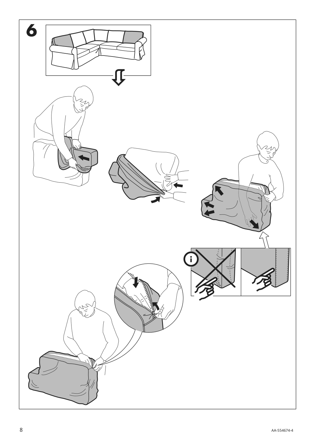 Assembly instructions for IKEA Ektorp cover for sectional 4 seat lingbo multicolor | Page 8 - IKEA EKTORP cover for sectional, 4-seat 704.029.04