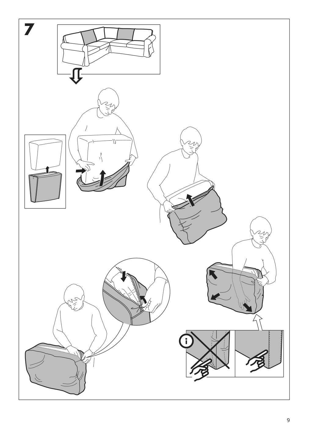 Assembly instructions for IKEA Ektorp cover for sectional 4 seat lingbo multicolor | Page 9 - IKEA EKTORP cover for sectional, 4-seat 704.029.04