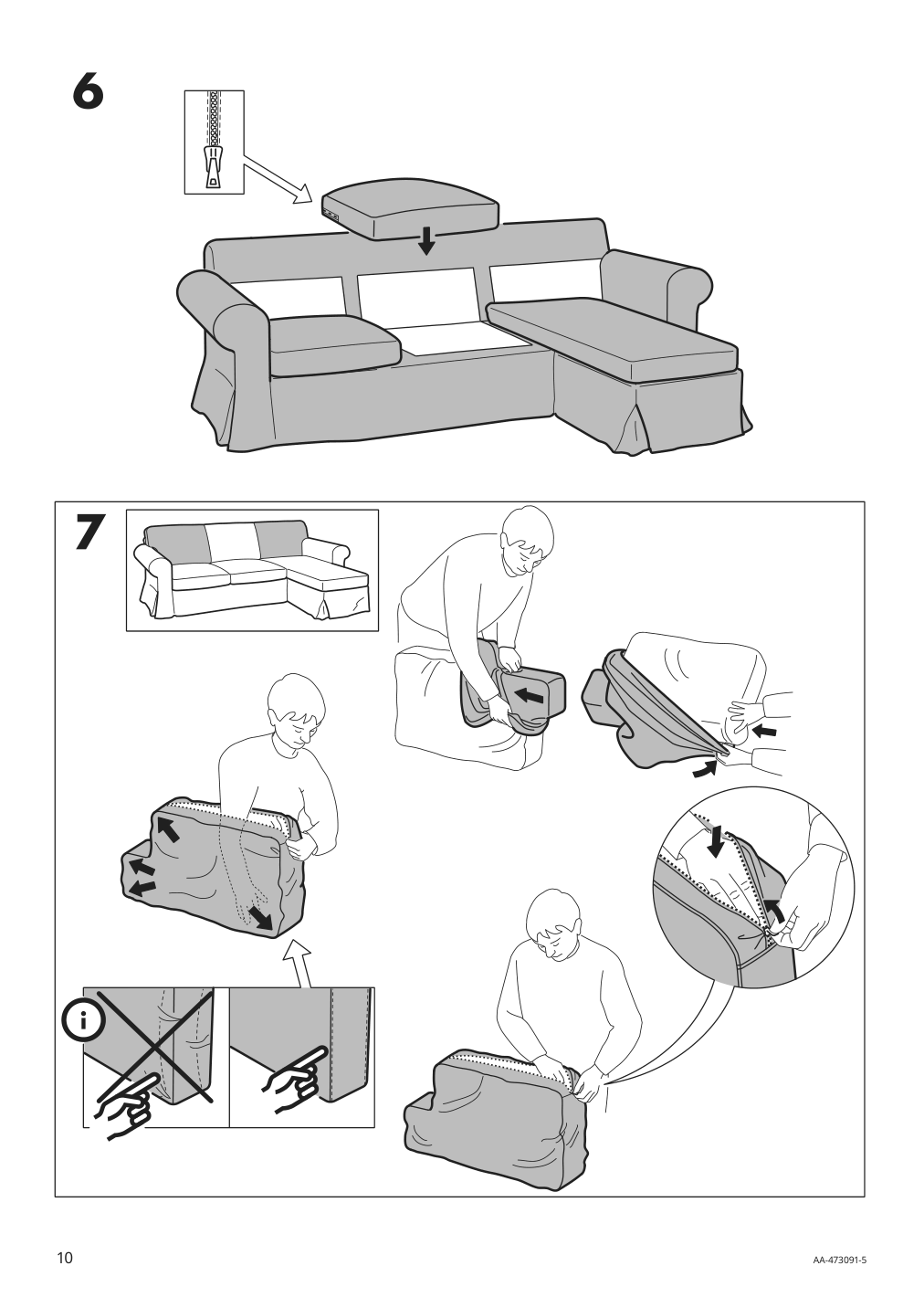 Assembly instructions for IKEA Ektorp cover for sofa with chaise lingbo multicolor | Page 10 - IKEA EKTORP cover for sofa 104.033.41