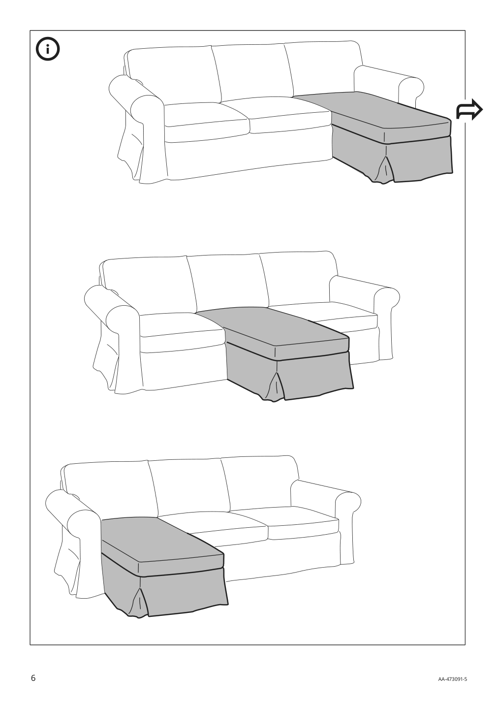 Assembly instructions for IKEA Ektorp cover for sofa with chaise lingbo multicolor | Page 6 - IKEA EKTORP cover for sofa 104.033.41