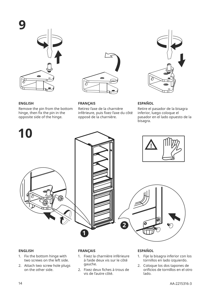 Assembly instructions for IKEA Faerskhet bottom freezer refrigerator stainless steel color | Page 14 - IKEA FÄRSKHET bottom-freezer refrigerator 304.621.55