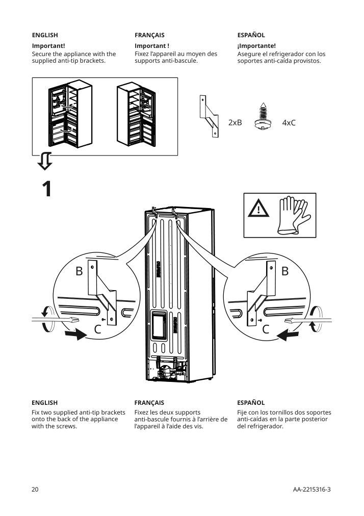 Assembly instructions for IKEA Faerskhet bottom freezer refrigerator stainless steel color | Page 20 - IKEA FÄRSKHET bottom-freezer refrigerator 304.621.55