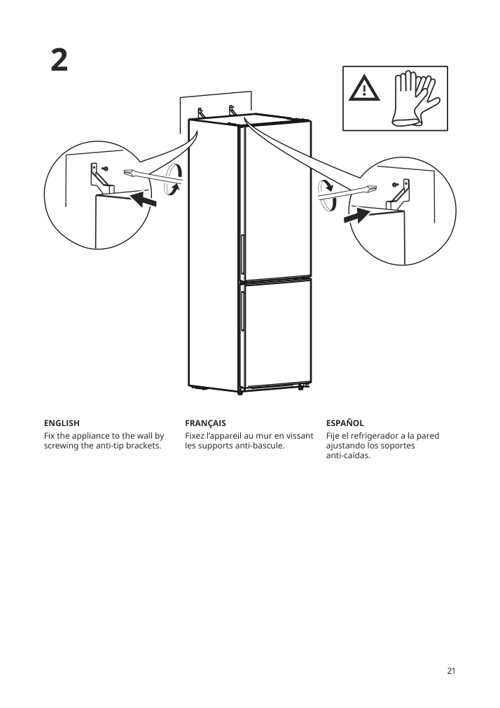 Assembly instructions for IKEA Faerskhet bottom freezer refrigerator stainless steel color | Page 21 - IKEA FÄRSKHET bottom-freezer refrigerator 304.621.55