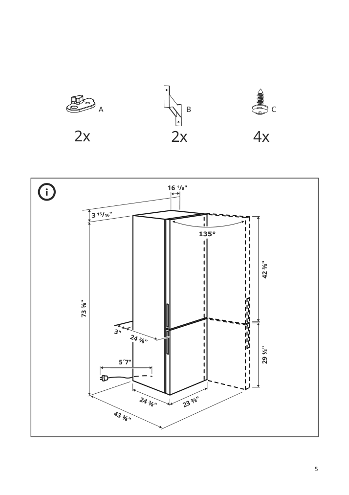 Assembly instructions for IKEA Faerskhet bottom freezer refrigerator stainless steel color | Page 5 - IKEA FÄRSKHET bottom-freezer refrigerator 304.621.55