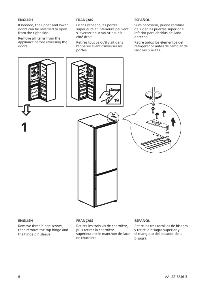 Assembly instructions for IKEA Faerskhet bottom freezer refrigerator stainless steel color | Page 6 - IKEA FÄRSKHET bottom-freezer refrigerator 304.621.55