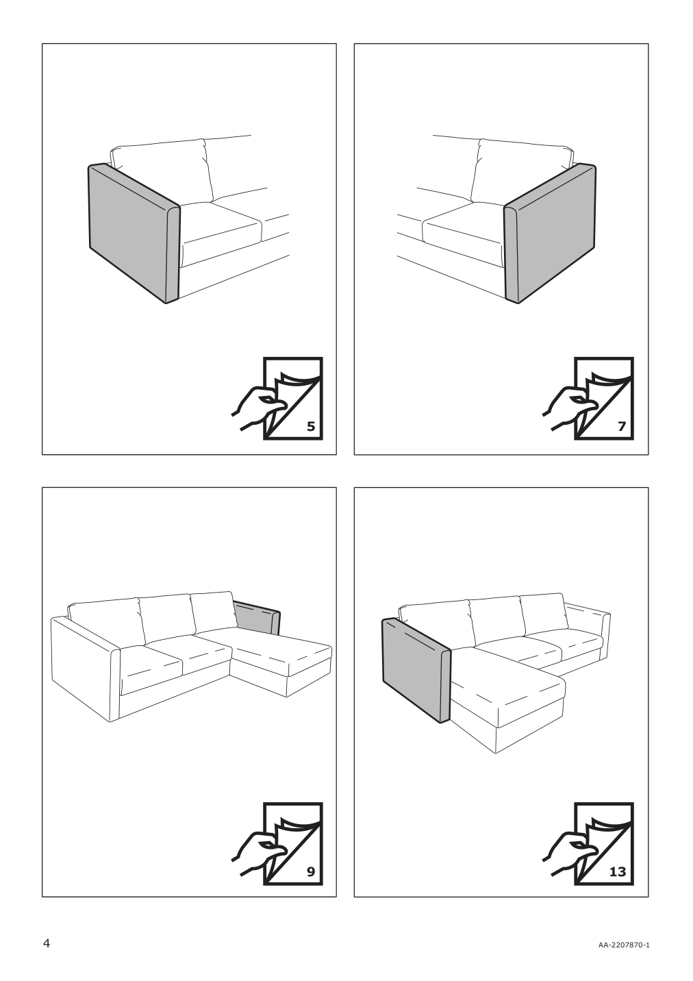 Assembly instructions for IKEA Finnala armrest grann bomstad black | Page 4 - IKEA FINNALA sectional, 5-seat corner 193.192.63