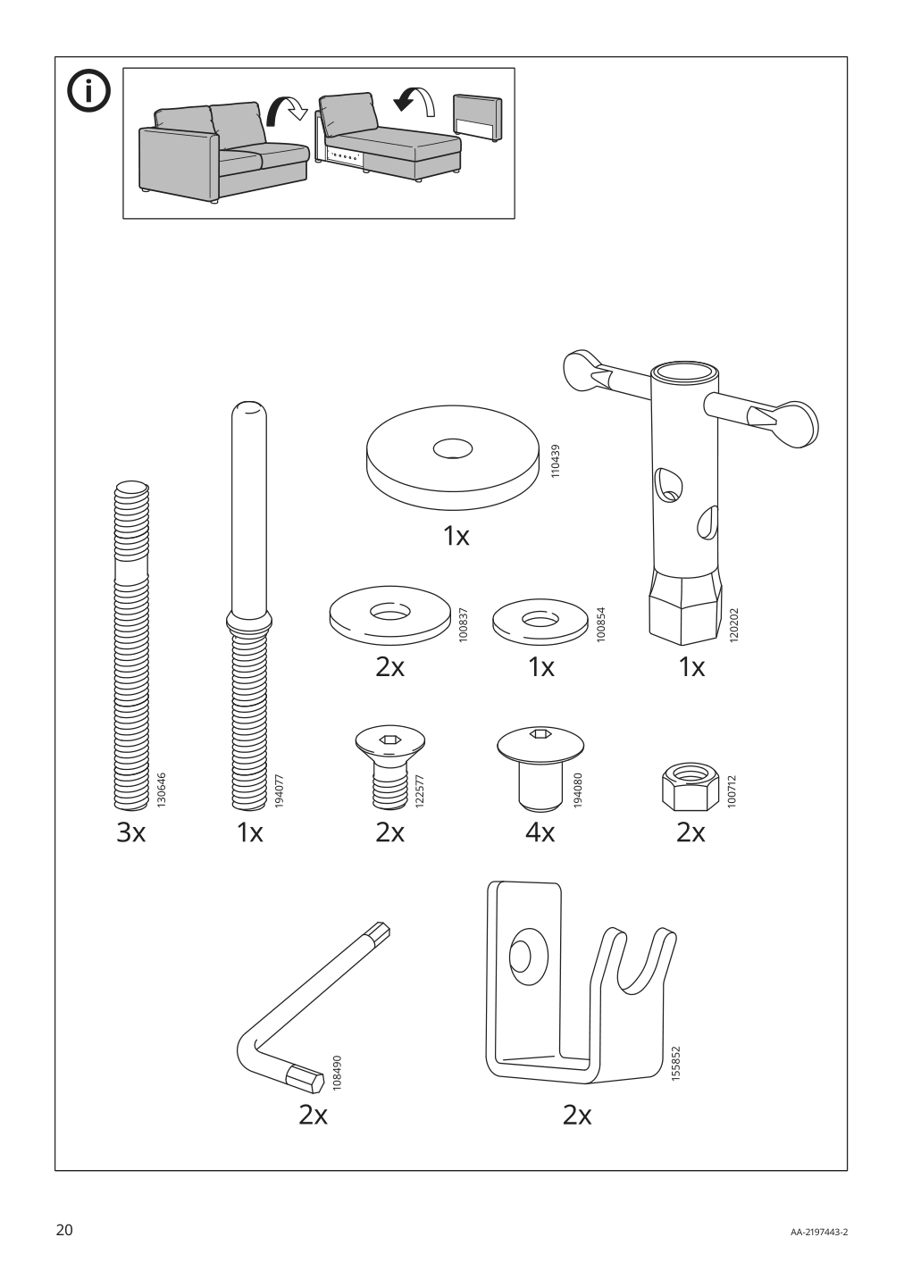 Assembly instructions for IKEA Finnala cover for armrest gunnared beige | Page 20 - IKEA FINNALA chaise 893.192.93