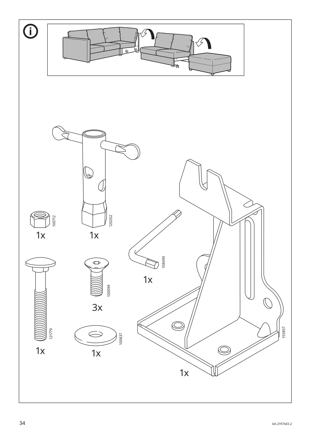 Assembly instructions for IKEA Finnala cover for armrest gunnared beige | Page 34 - IKEA FINNALA sectional, 4-seat 493.192.14