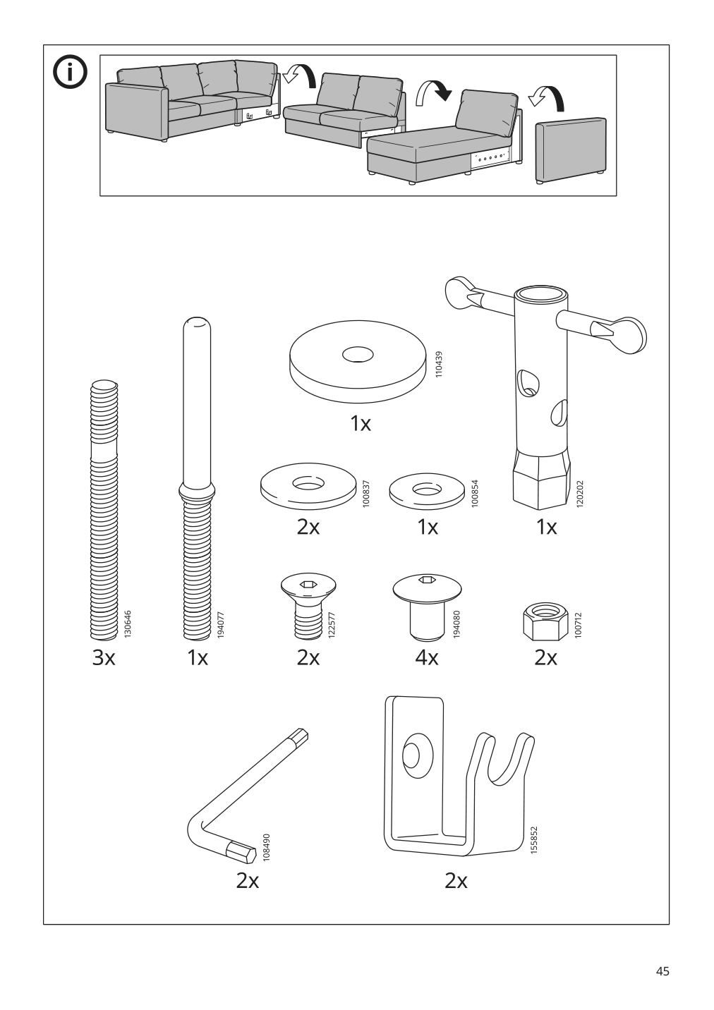 Assembly instructions for IKEA Finnala cover for armrest gunnared beige | Page 45 - IKEA FINNALA chaise 893.192.93