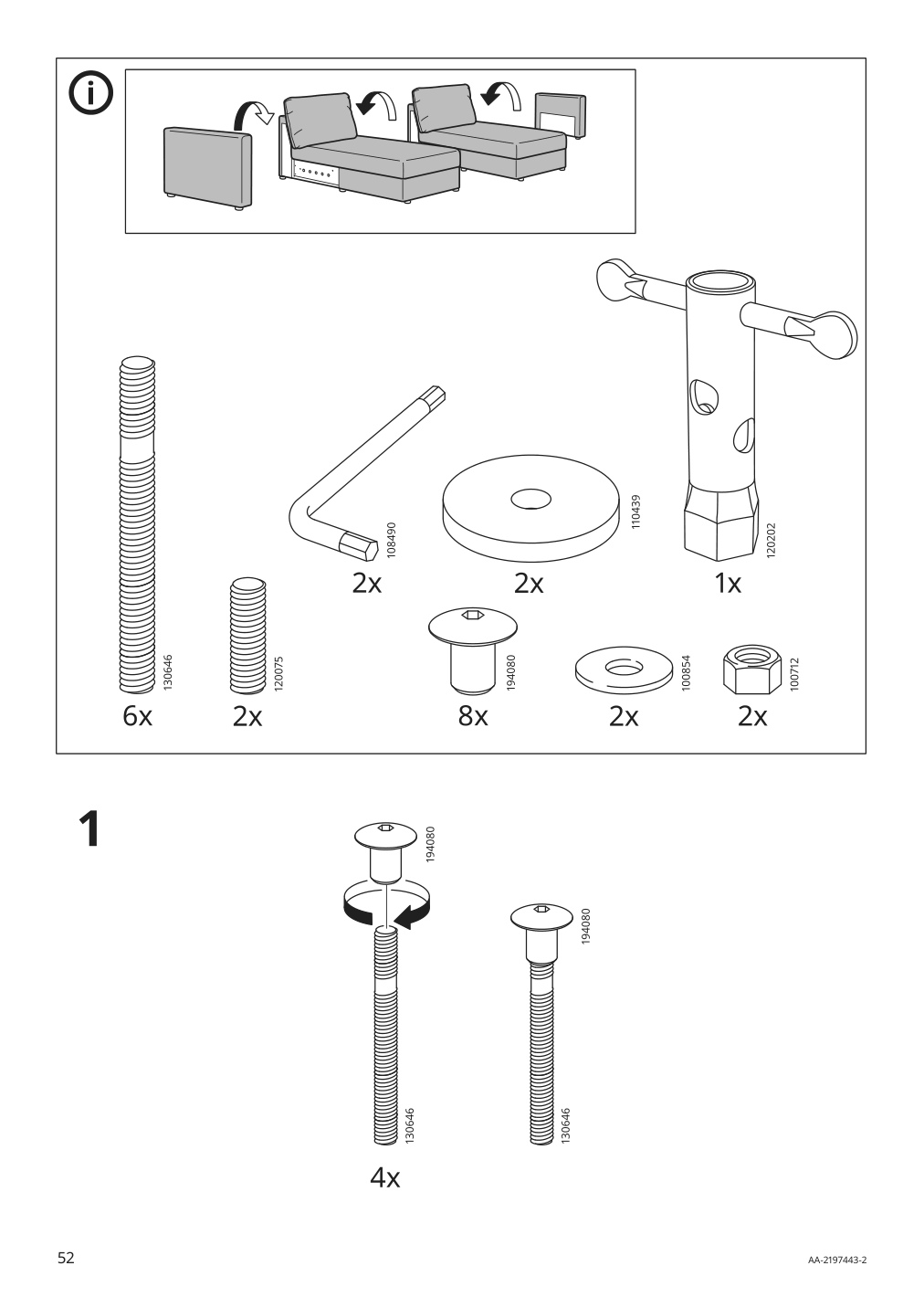 Assembly instructions for IKEA Finnala cover for armrest gunnared beige | Page 52 - IKEA FINNALA sofa 993.190.99