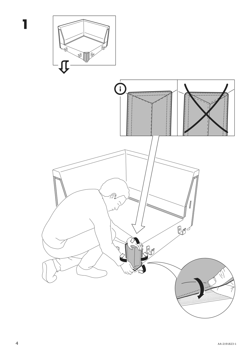 Assembly instructions for IKEA Finnala cover for corner section orrsta black blue | Page 4 - IKEA FINNALA cover f/corner sleeper sofa, 5-seat 493.198.60