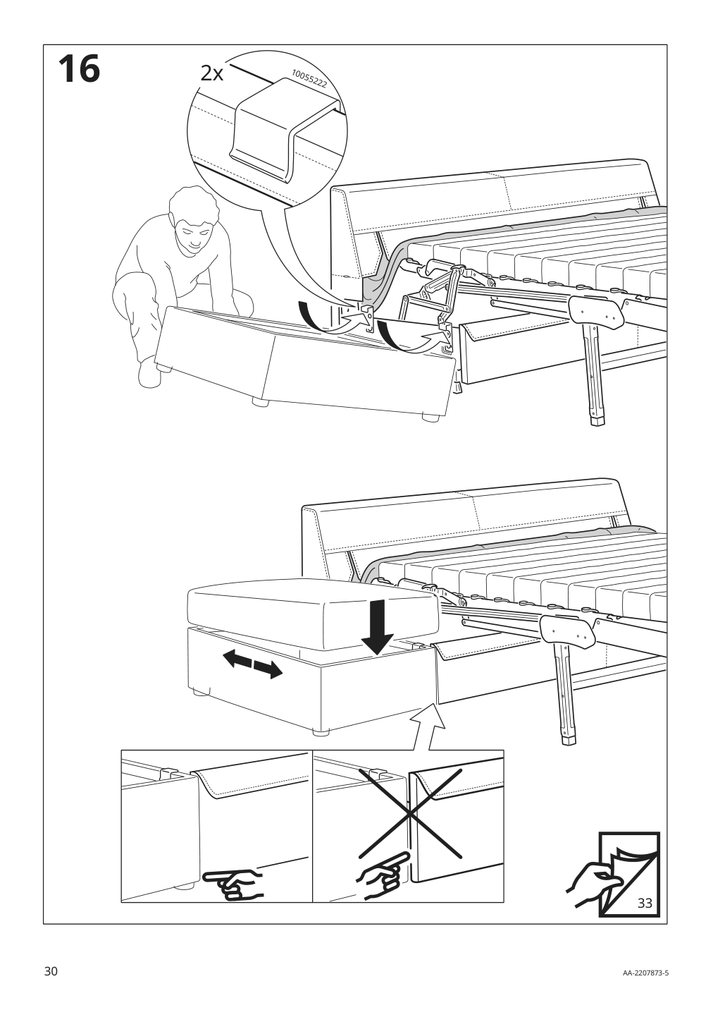 Assembly instructions for IKEA Finnala frame for loveseat sleeper section grann bomstad golden brown | Page 30 - IKEA FINNALA crnr sleeper sofa, 5-seat w chaise 495.756.71