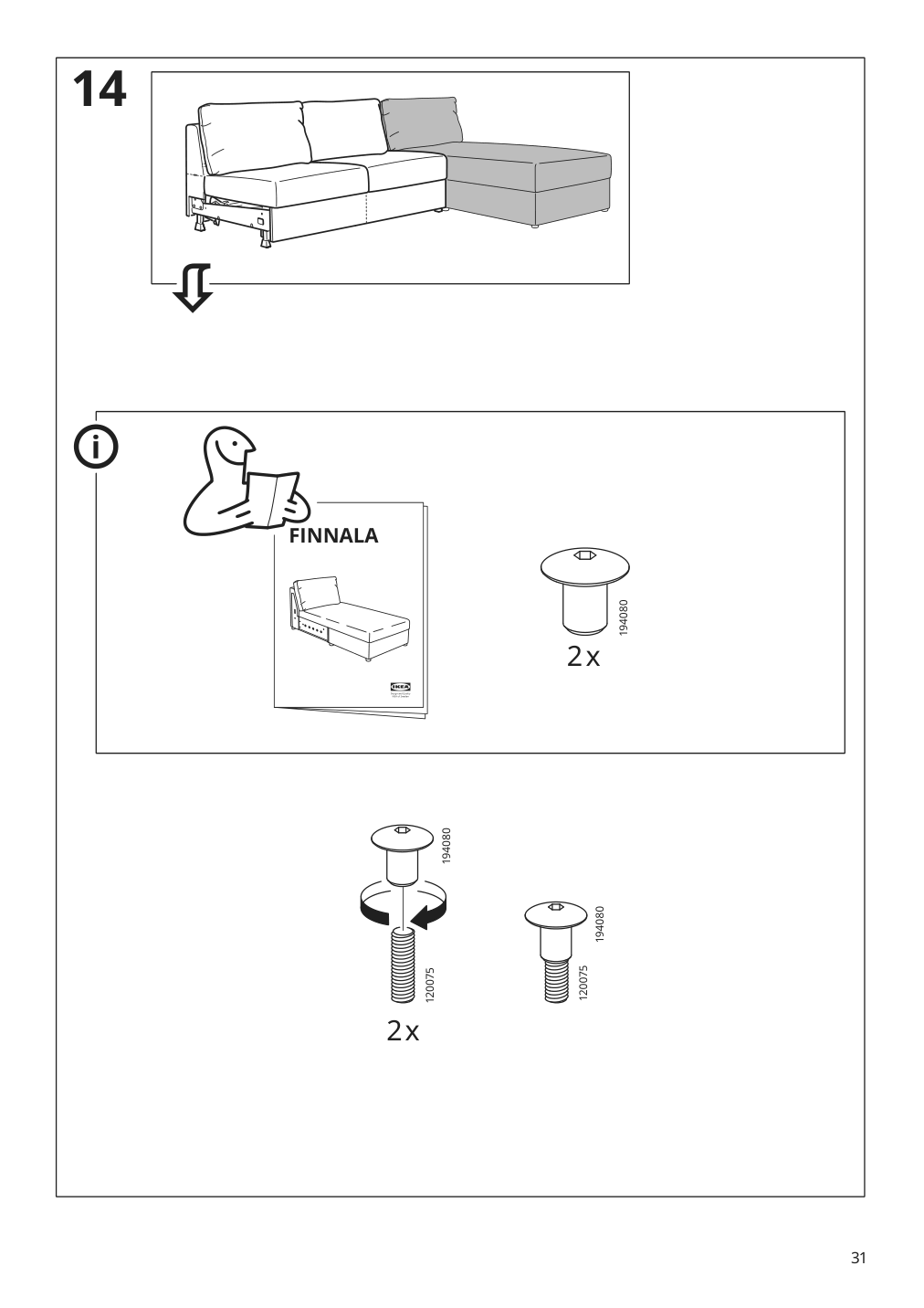 Assembly instructions for IKEA Finnala frame for loveseat sleeper section grann bomstad golden brown | Page 31 - IKEA FINNALA sleeper sofa 595.428.78