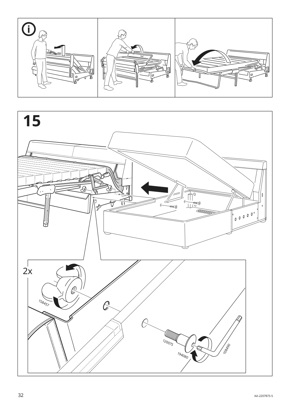 Assembly instructions for IKEA Finnala frame for loveseat sleeper section grann bomstad golden brown | Page 32 - IKEA FINNALA 3-seat sleeper sofa with chaise 295.756.86