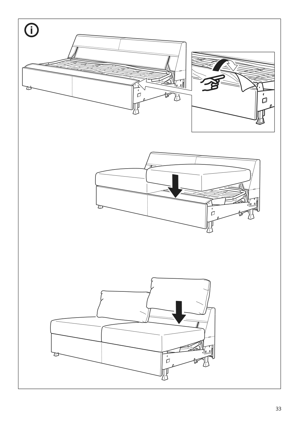 Assembly instructions for IKEA Finnala frame for loveseat sleeper section grann bomstad black | Page 33 - IKEA FINNALA crnr sleeper sofa, 5-seat w chaise 695.756.70