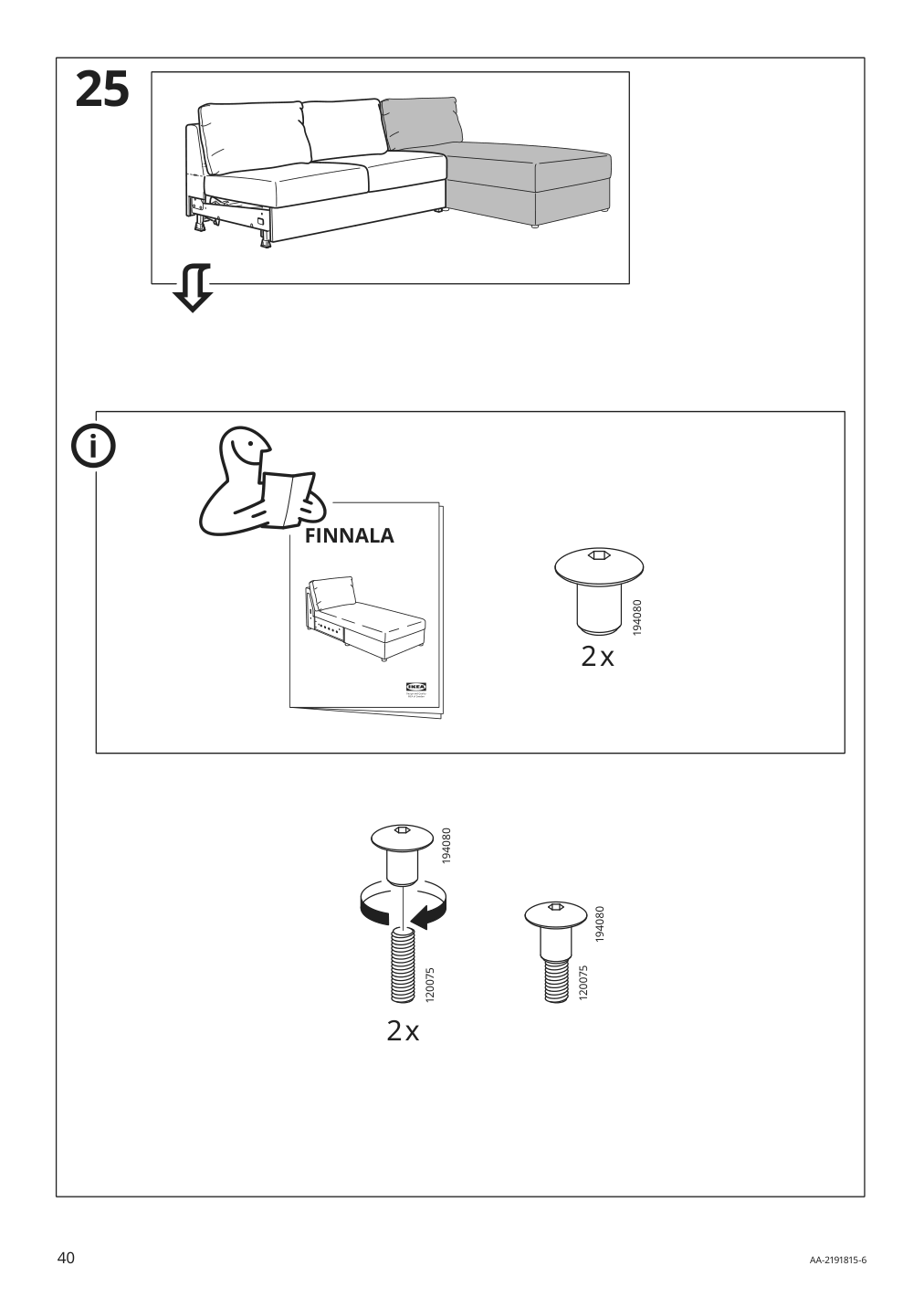 Assembly instructions for IKEA Finnala frame for loveseat sleeper section | Page 40 - IKEA FINNALA 3-seat sleeper sofa with chaise 095.756.92