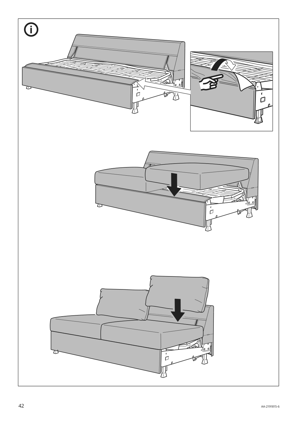 Assembly instructions for IKEA Finnala frame for loveseat sleeper section | Page 42 - IKEA FINNALA 3-seat sleeper sofa with chaise 695.756.94