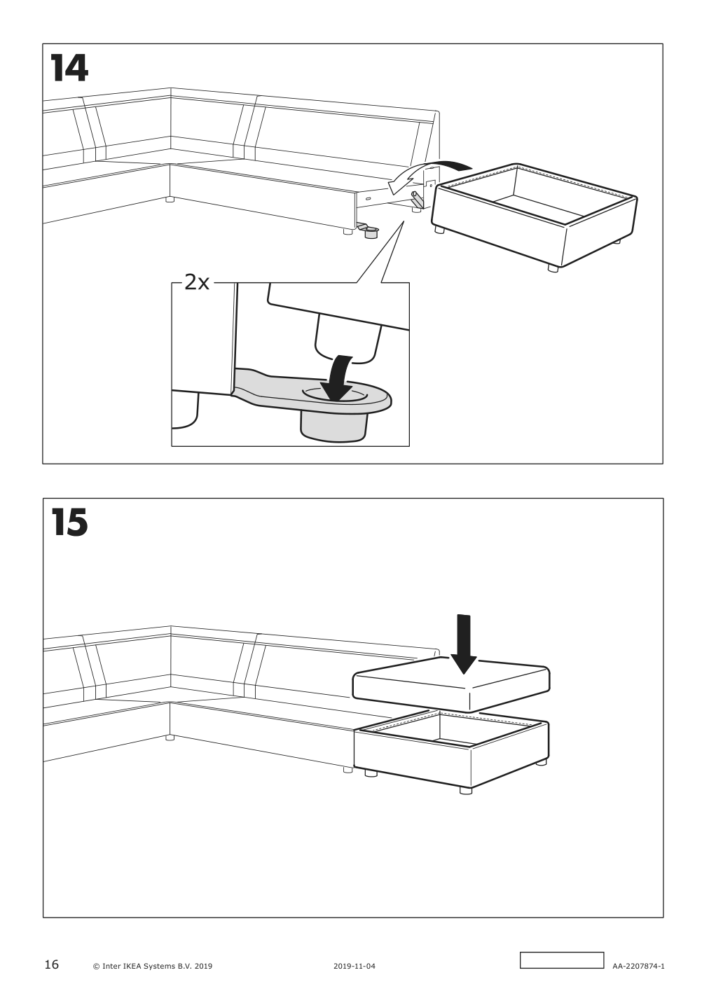 Assembly instructions for IKEA Finnala ottoman with storage grann bomstad black | Page 16 - IKEA FINNALA sectional, 4-seat corner 193.192.39